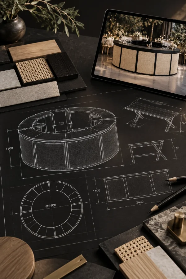 CAD design for custom wedding tables and bar counters