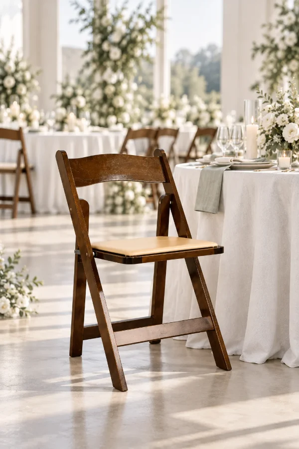 Dark wood folding wedding chairs