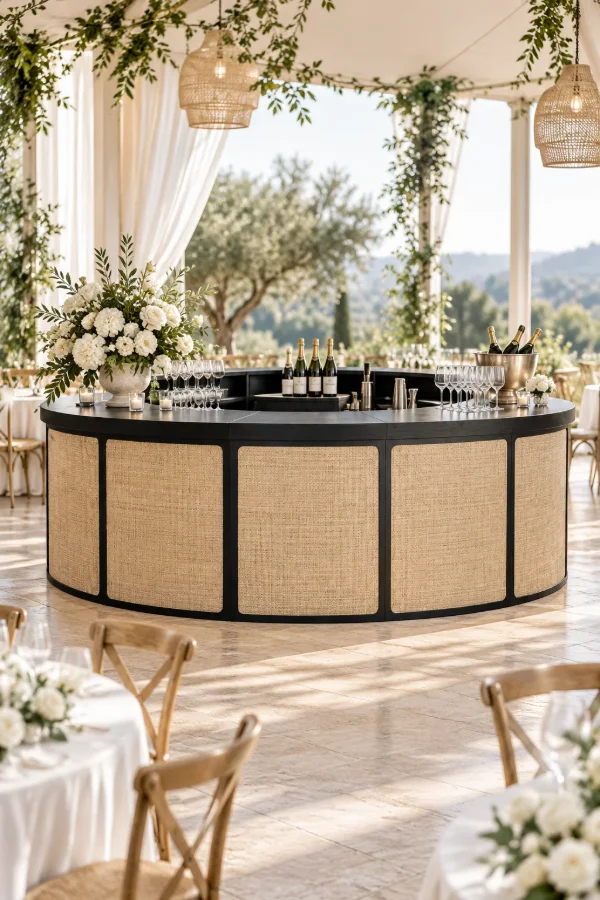 Round rattan wedding bar counter